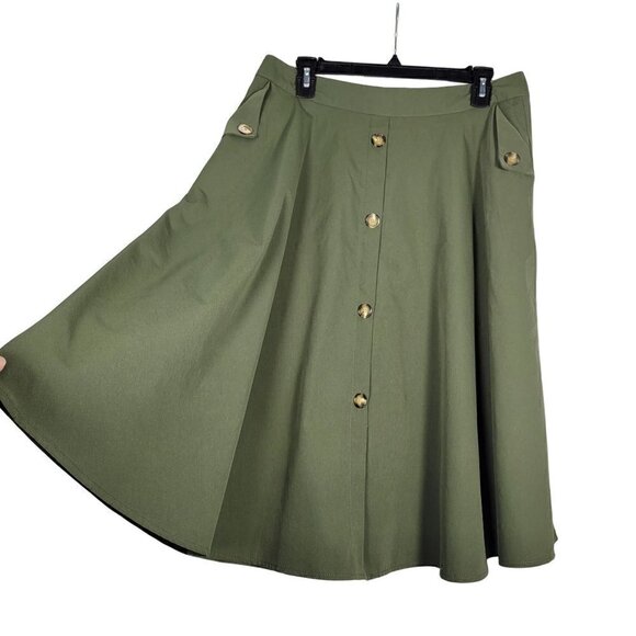 Shein Women's Green Single Breasted Flare Skirt with Button Details Size XL - Picture 1 of 11